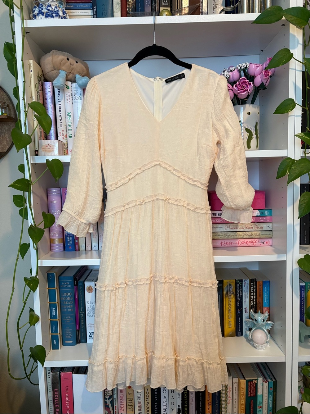 Mikarose Cream V-Neck Tiered Midi Dress